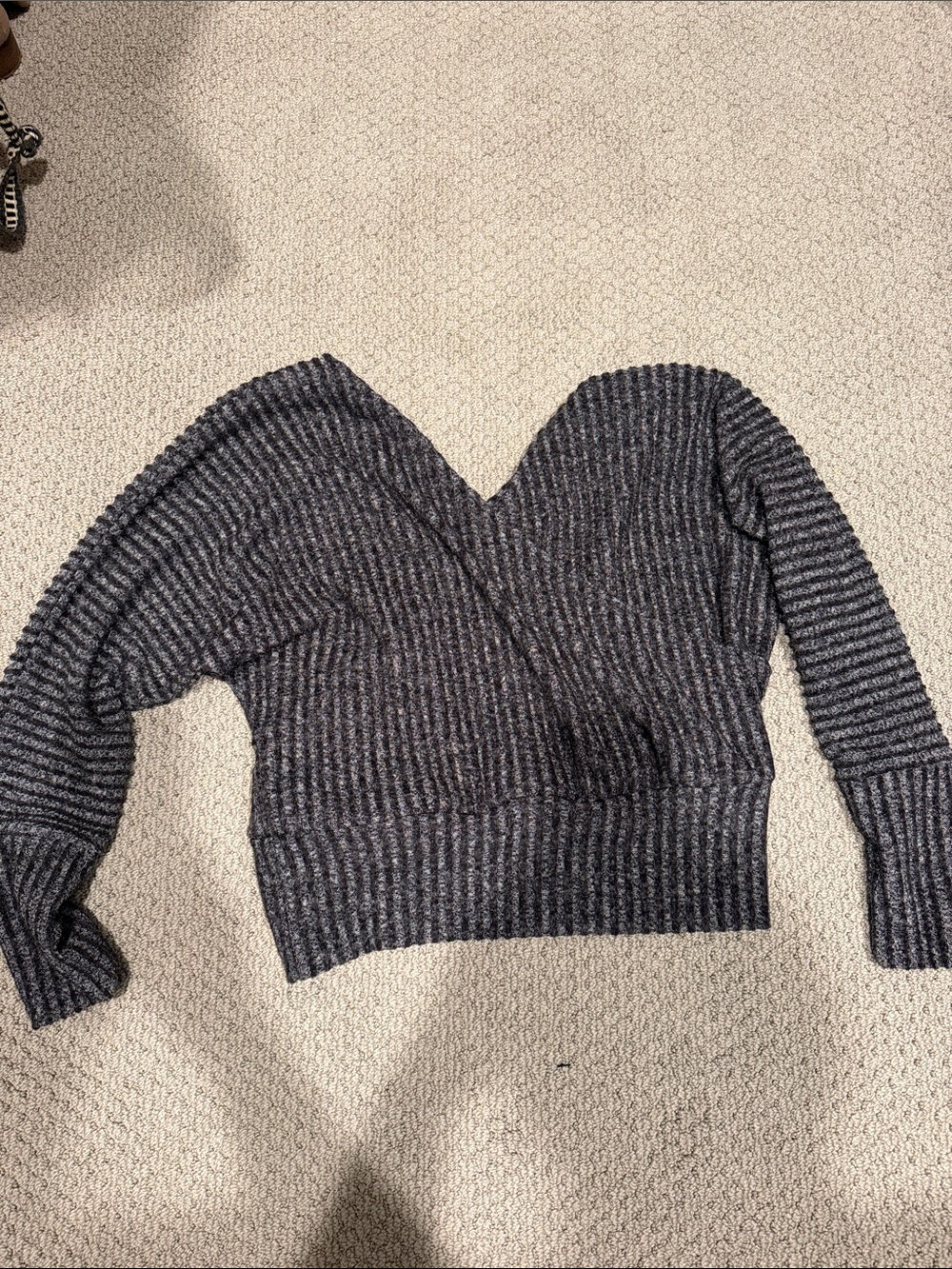 Express Charcoal Ribbed V-Neck Sweater